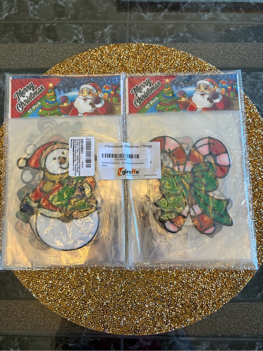 Christmas NWT Window Clings - Santa & Candy Cane, Christmas tree etc 12-pack